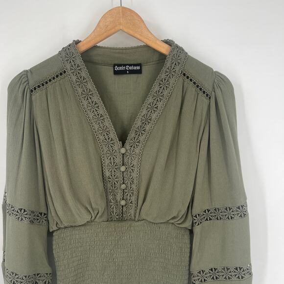 Scarlet Darkness Renaissance Peasant Blouse Green Size Small - Picture 6 of 6